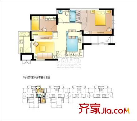 恒陇丽晶公寓户型图01室 2室2厅1卫