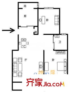 恒陇丽晶公寓户型图上海 恒隆丽晶公寓 户型图 2室2厅1卫1厨