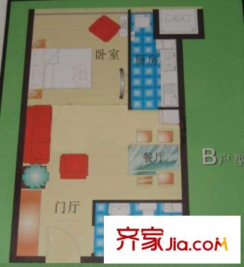 云景豪庭户型图B户型 1室2厅1卫1厨