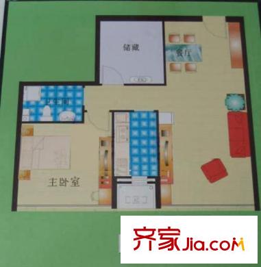 云景豪庭户型图E户型 1室2厅1卫1厨
