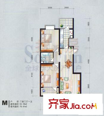 11STATION户型图M户型 2室2厅1卫1厨