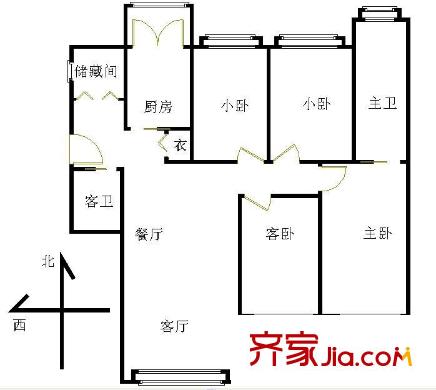 凯旋城户型图1.2-3.200米05户型 4室2厅2卫1厨