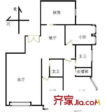 凯旋城户型图1.2-1.144米02户型 3室2厅2卫1厨