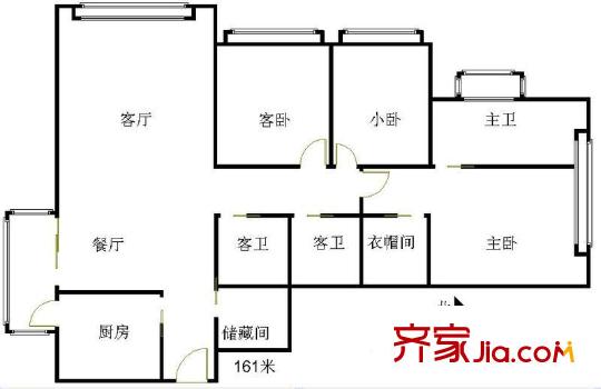 凯旋城户型图1.2-1.161平米05户型 3室2厅2卫1厨
