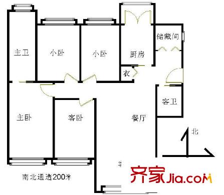 凯旋城户型图1.2-1.200米01户型 4室2厅2卫1厨
