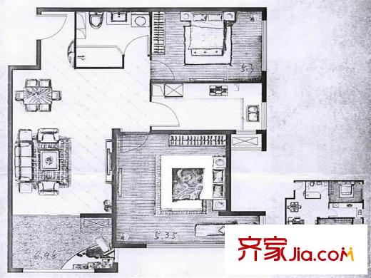 K2清水湾户型图1#G1-6(奇)户型(售罄) 2室2厅1卫1厨