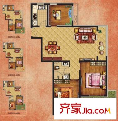 K2清水湾户型图2-5#GX-4(偶)(售罄) 3室2厅1卫1厨