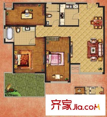 K2清水湾户型图2-5#GX-2(偶) 3室2厅2卫1厨