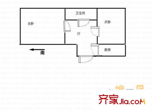 军博电信宿舍户型图户型图 2室1厅1卫1厨