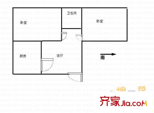 军博电信宿舍户型图户型图 2室1厅1卫1厨