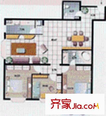 建业苑户型图D户型 3室2厅2卫1厨