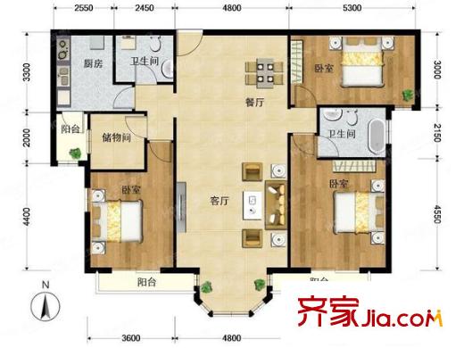 珠江罗马嘉园一期 3室 户型图