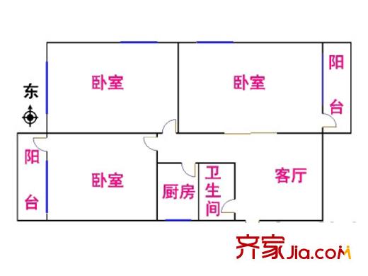 柳芳南里户型图户型图 3室1厅1卫1厨