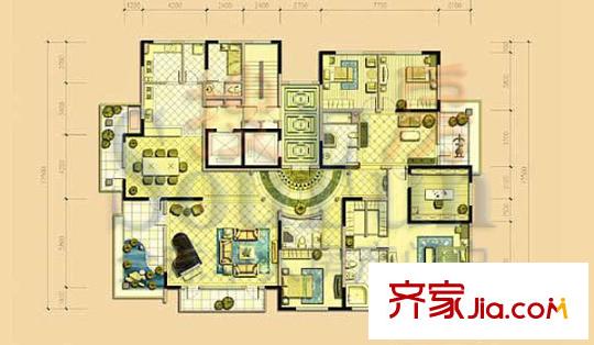 万城华府别墅户型图罗马风情户型 5室3厅4卫2厨