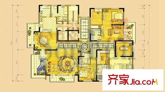 万城华府别墅户型图圆厅别墅户型 4室3厅4卫2厨