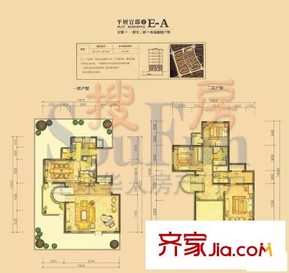 万城华府别墅户型图叠加官邸E-A户型 3室2厅3卫2厨