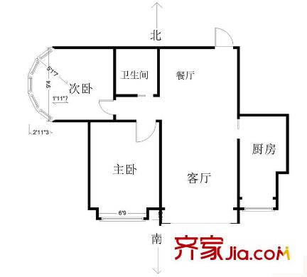 达富苑户型图户型图 2室2厅1卫1厨