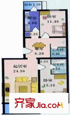 达富苑户型图户型图 2室2厅2卫1厨
