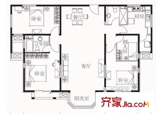 珠江绿洲户型图169南向 4室1厅2卫1厨