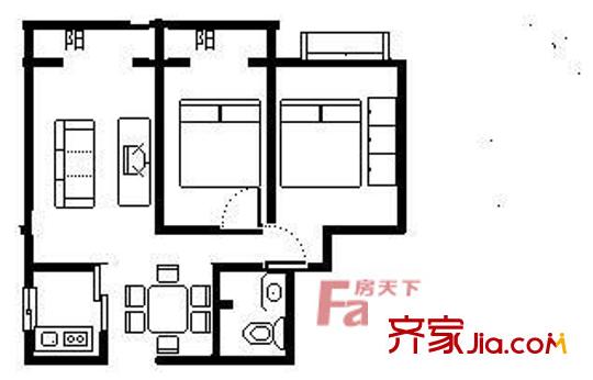 新天第户型图户型图 2室2厅1卫1厨