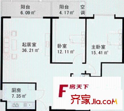 新天第户型图D户型 2室2厅1卫1厨