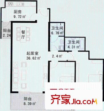 新天第户型图A户型 2室2厅2卫1厨