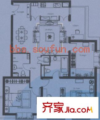 京贸国际公寓户型图户型图 3室2厅2卫1厨