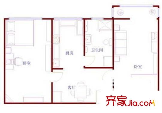 望花路西里户型图户型图 2室1厅1卫1厨