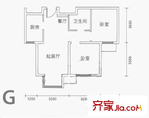 远洋润园户型图G户型 2室1厅1卫1厨