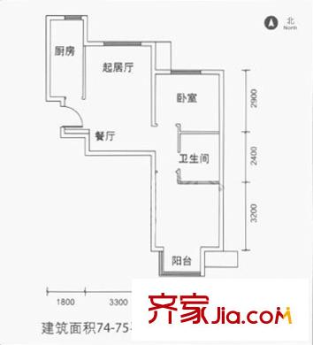 远洋润园户型图D户型 2室1厅1卫1厨
