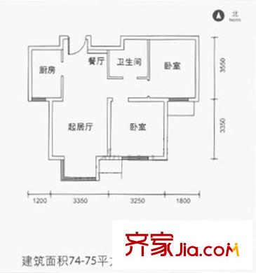 远洋润园户型图B户型 2室1厅1卫1厨