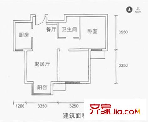 远洋润园户型图F户型 2室1厅1卫1厨