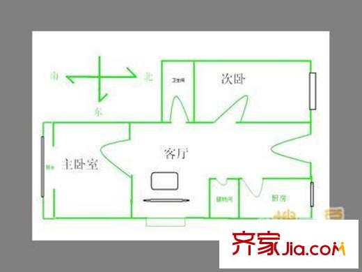 阳光空间户型图户型图 2室1厅1卫1厨
