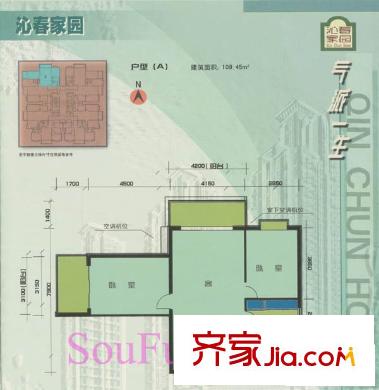沁春家园户型图A户型 2室2厅1卫1厨