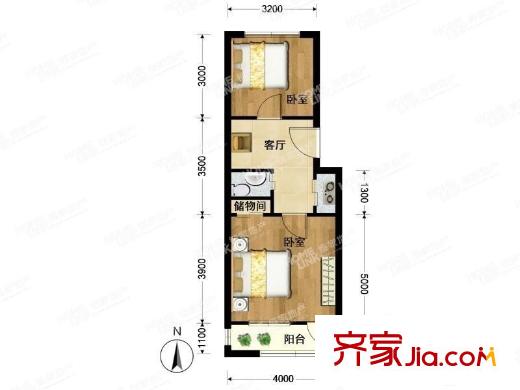 柳芳北里 2室 户型图
