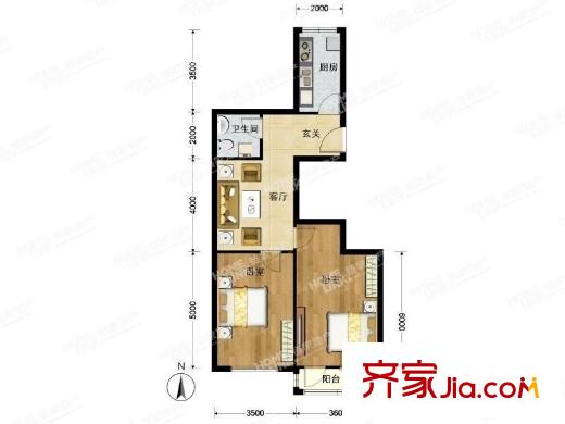 柳芳北里 2室 户型图