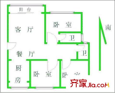 马连洼梅园户型图3室 户型图 3室1厅1卫1厨