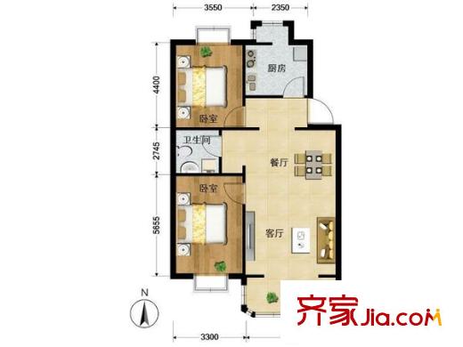 靓景明居 2室 户型图