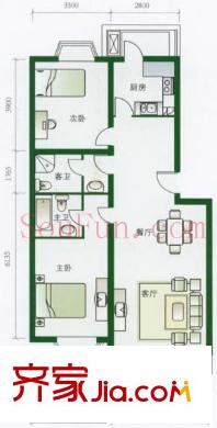 靓景明居户型图户型图 2室2厅2卫1厨
