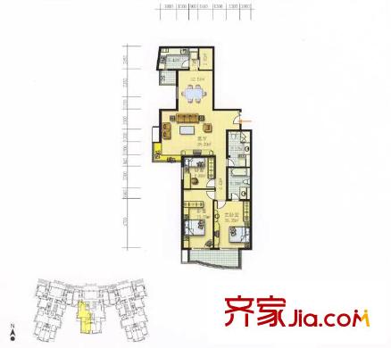 曙光花园水云天户型图157平米 3室2厅2卫1厨