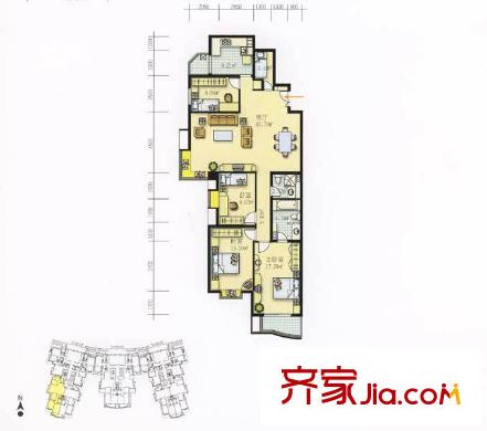 曙光花园水云天户型图164平米 4室2厅2卫1厨