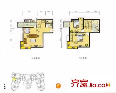 曙光花园水云天户型图123平米 2室2厅2卫1厨