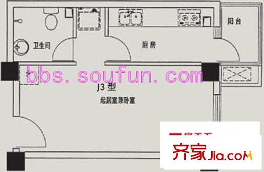 光大名筑户型图J3户型 1室1厅1卫1厨