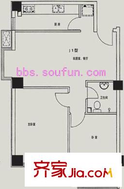 光大名筑户型图J1户型 2室2厅1卫1厨