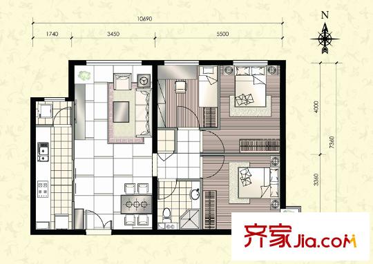 北京华贸城24#C1户型(售罄) 3室2厅1卫1厨