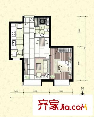 北京华贸城24#A户型(售罄) 1室2厅1卫