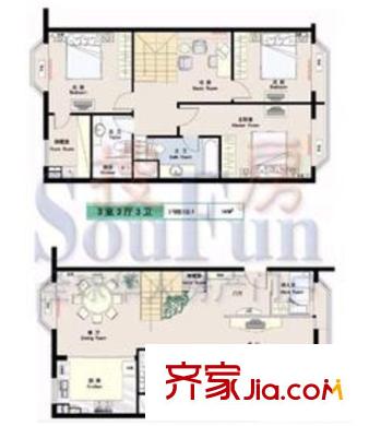 乐澜宝邸户型图2号楼2段A户型 3室3厅3卫1厨