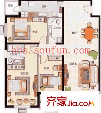 乐澜宝邸户型图户型图 3室2厅2卫1厨