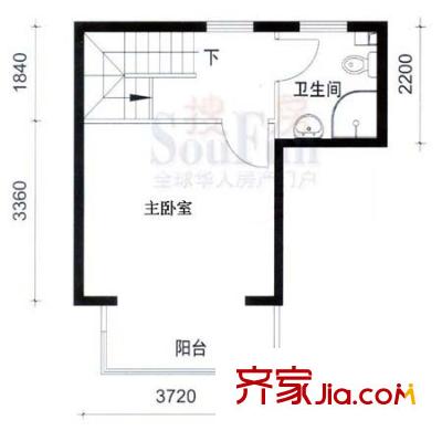 汇鸿家园户型图A1Y上层户型 1室1厅1卫1厨