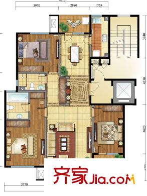 亿城西山公馆户型图新a户型图 3室2厅2卫1厨